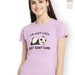 Fabflee Women Multicoloured 3 Printed V-Neck T-shirt-picture-1