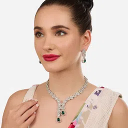 Zaveri Pearls Silver-Plated AD-Studded Jewellery Set-31