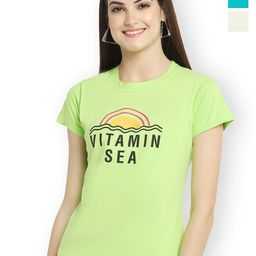 Fabflee Women Multicoloured 3 Printed V-Neck T-shirt-picture-4