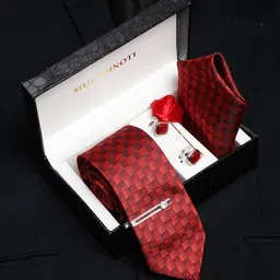 MUTAQINOTI Men Printed Silk Blend Necktie Accessory Gift Set-picture-2