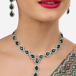 Zaveri Pearls Sliver-Plated Dazzling Austrian Diamond-Studded Jewellery Set-32
