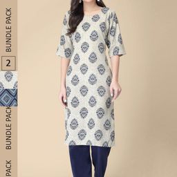 KALINI Pack Of 2 Ethnic Motifs Round Neck Crepe Kurta-picture-56