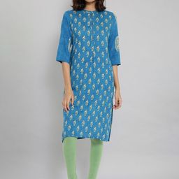 W Women Blue Ethnic Motifs  printed Thread Work Kurta-14