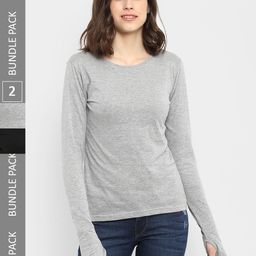appulse Women Pack Of 2 Black & Grey Slim Fit T-shirts-image-79