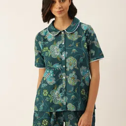 SANSKRUTIHOMES Women Green Pure Cotton Printed Shorts Set-picture-21