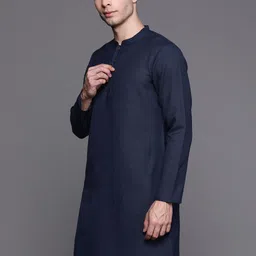 Indo Era Men Navy Blue Solid Pure Cotton Kurta-picture-57