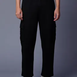 GO DEVIL Men Relaxed Loose Fit Mid-Rise Cotton Cargos Trousers-image-7