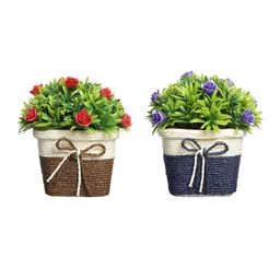 FOLIYAJ Set of 2 Artificial Flowering Plants with Pots image 2