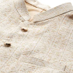 MANQ Solid Kurta & Churidar With Woven Design Nehru Jacket image 4