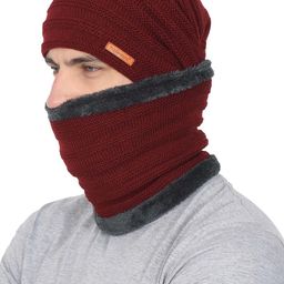 FabSeasons Unisex Maroon Self Design Beanie-picture-20
