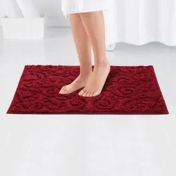 OBSESSIONS Maroon Self-Design Rectangular Bath Rug image 3