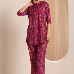Libas Abstract Printed Mandarin Collar Tunic With Trousers image 4