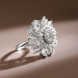 Rubans Rhodium-Plated Cubic Zirconia Studded Swirl Design Adjustable Finger Ring image 2