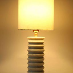 POSH-N-PLUSH Beige Solid Carved-Way Marble Buffet Table Lamp with Shade image 4