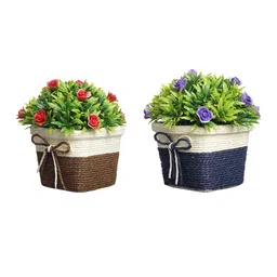FOLIYAJ Set of 2 Artificial Flowering Plants with Pots image 4