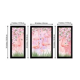eCraftIndia Set of 3 Pink & Green Flamingo and Floral Satin Matt Textured UV Wall Paintings image 2