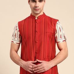 Anouk Men Red Ethnic Nehru Jacket-24