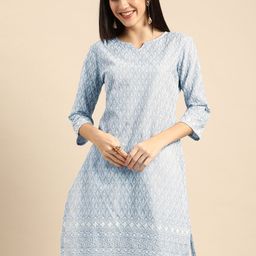 all about you Women Grey & White Ethnic Motifs Embroidered Chikankari Kurta-picture-16