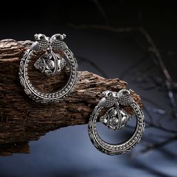 LAIDA Silver-Plated Oxidized Circular Drop Earrings-34
