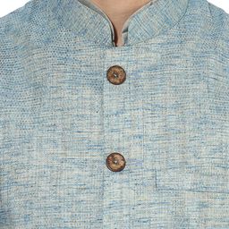 KISAH Men Grey & Blue Solid Kurta with Churidar and Nehru Jacket image 3