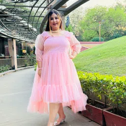 Swadeshi Shringaar Puff Sleeve Net Fit & Flare Dress-picture-0