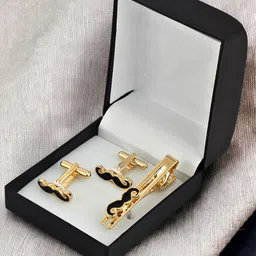 LUCKY JEWELLERY Gold Plated Black Quirky Cufflink-image-47