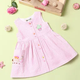Nauti Nati Girls Pink Cotton Striped A-Line Dress-image-37