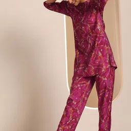Libas Abstract Printed Mandarin Collar Tunic With Trousers image 3