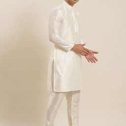 SOJANYA Men White Kurta with Churidar & Nehru Jacket image 2