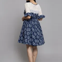 Get Glamr Women Navy Blue Printed A-Line Dress image 4