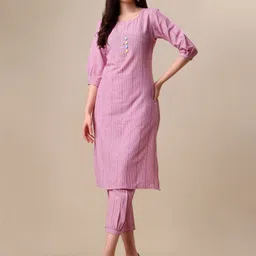 KALINI Woven Striped Thread Work Kurta with Trousers-17