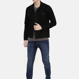 CINOCCI Men Black Solid Denim Jacket-picture-26
