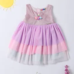 Nauti Nati Girls Grey Colourblocked Layered Net Dress-image-19