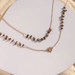 DEEBACO Gold-Toned Natural Stone Charm Necklace-image-86