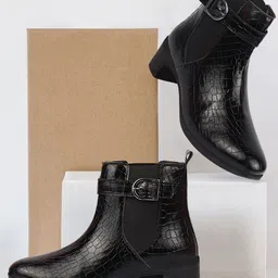 FAUSTO Women Textured Mid-Top Chelsea Boots-image-78