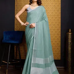 Anouk Green and silver-toned Woven Design Zari Saree-35
