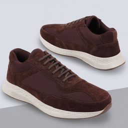 FAUSTO Men Brown Woven Design Suede Slip-On Sneakers-image-88