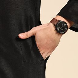 Anouk Men Black Yoke Design Kurta with Pyjamas image 4