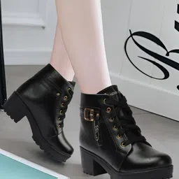 Longwalk Women Black Solid Heeled Casual Boots-image-13