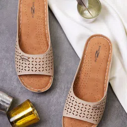 Shezone Women Cream Open Toe Flats with Laser Cuts-picture-21