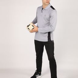 CHKOKKO Men Grey Colourblocked Polo Collar T-shirt-image-51