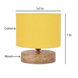 Devansh Yellow Solid Drum Designer Shade Column Table Lamp with Wood Base image 5