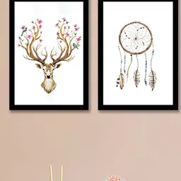 Art Street White & Beige Set of 2 Deer Feather Framed Art-8