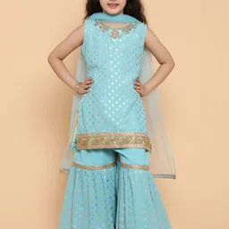 ADIVA Girls Turquoise Blue Regular Kurta with Sharara-image-41