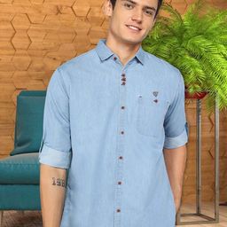 Kuons Avenue Blue Smart Slim Fit Opaque Casual Shirt-image-112
