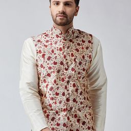 SOJANYA Maroon & Beige Printed Nehru Jacket-32