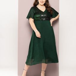 Qurvii+ Plus Size Flared Sleeve Fit & Flare Midi Dress-image-92