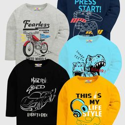 KUCHIPOO Boys Pack of 5 Printed Cotton T-shirt-21