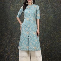 Stylum Women Blue Floral Printed Pastels Kurta-14