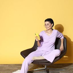 ETC Women Lavender Solid Workleisure Set Night Suit-image-35